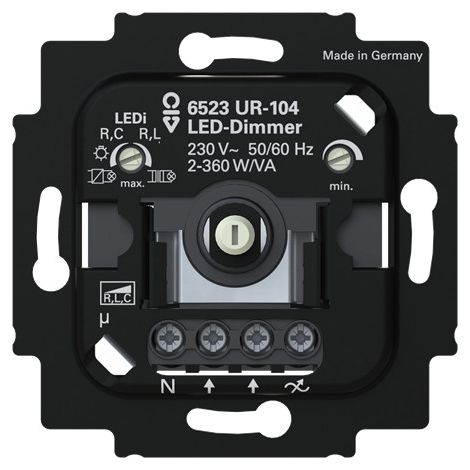 Busch-Jaeger Dimmer giratorio Busch Dimmer LED Manejo con botón giratorio/pulsador 230 V 2...360 V·A (6523 UR-104), 2CKA006512A0353