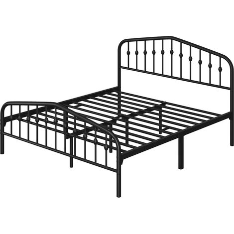 Yaheetech Struttura Letto Moderno in Metallo con Testiera Rete a Doghe per Camera 160 × 200 cm Nero