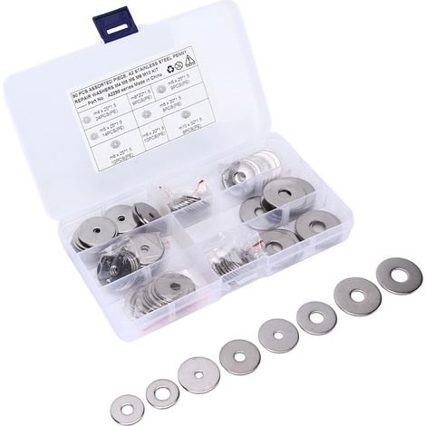 90Rondelles de Réparation Penny à Plat, 8 Tailles Assorties, Acier Inoxydable 304, Universel pour Voitures et Camions (1/5)