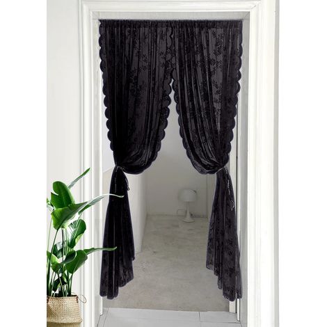 1 rideau de porte brodé de motifs floraux, à bordure festonnée, rideau en dentelle noir, pour décoration de porte intérieure de maison, 100150cm (1/5)