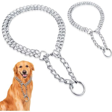 Collier Martingale Antitraction pour Chien Moyen et Grand, Lot de 2 Chaînes en Acier Inoxydable, Collier Semi-Étrangleur de Dressage pour Chiens Puissants Tour de Cou 48-55 cm (1/5)