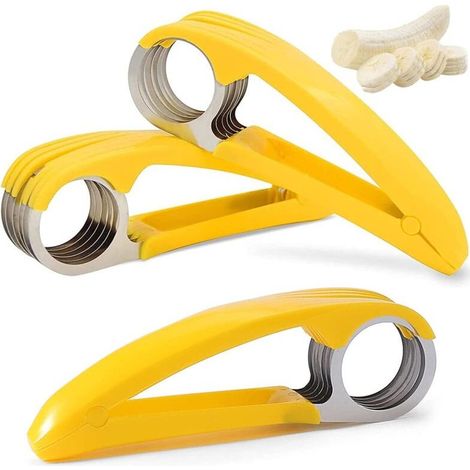 Forreen 3-teiliger tragbarer Multifunktions-Bananenschneider aus Edelstahl mit 6 Klingen für Würstchen, Kiwis, Gurken und Bananen (1/5)