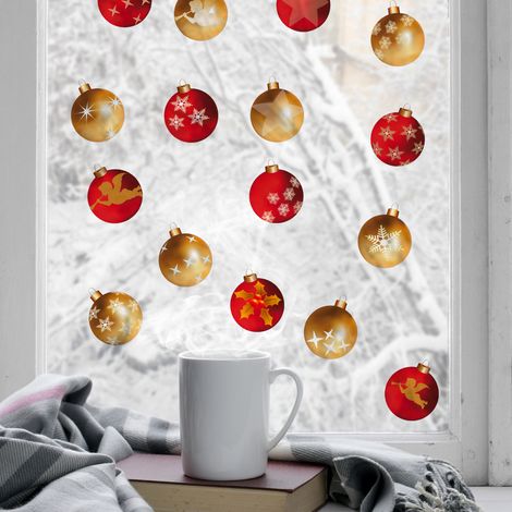 Sticker électrostatique Boules de Noël pour vitre, 21x29,7cm - Décoration de fenêtre de Noël (1/4)