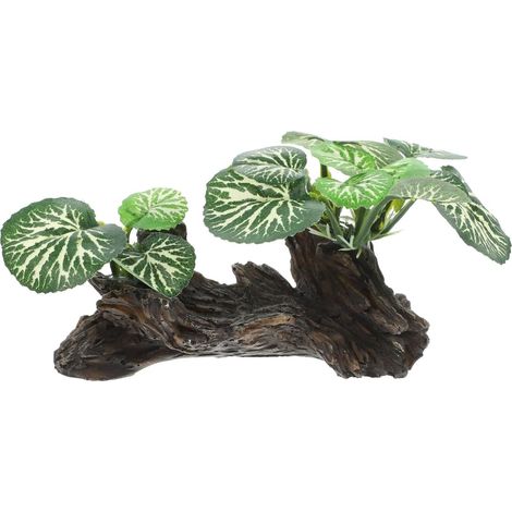 Simulation Plant Decor, Artificial Green Leaf Terrarium Plant Cork Bark Ornament for Reptile Vivarium and Amphibian Habitat