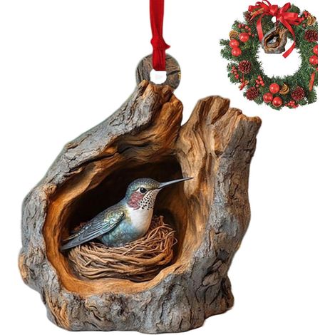Decorazioni natalizie acriliche a forma di animali, ornamenti per albero di Natale 2D acrilici a forma di animali, ciondoli realistici a forma di gufo, scoiattolo, riccio, coniglio, uccello, decorazio (1/5)