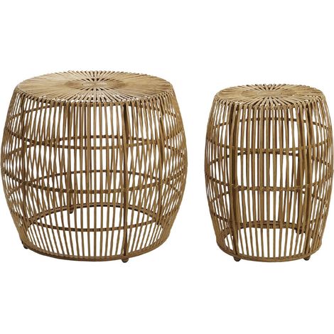 Set de 2 table basse en bambou naturel - Diamètre 70 x Hauteur 50 cm -PEGANE- (1/3)