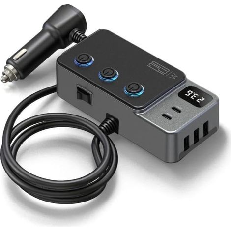 Adaptateur allume-cigare multi-prises pour voiture DC 12V/24V Charge 120 W (3 ports USB, 2 ports Type-C) Compatible charge rapide pour téléphones mobiles, GPS, caméras embarquées et autres appareil (1/5)