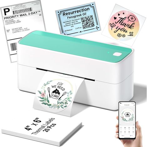 241BT lmprimante Thermique Etiquette 4x6, Imprimante Etiquette Expedition, Bluetooth Imprimante sans Encre pour Le Bureau, Compatible avec DHL, UPS, Amazon, Ebay, Shopify, Vert (1/5)