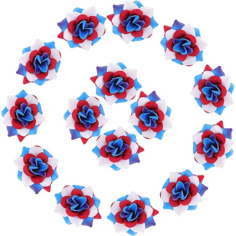 Guirlande de 30 roses artificielles décoratives rouges, blanches et bleues, fleurs colorées sans tige (1/5)