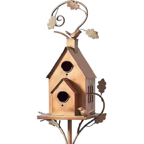 Maison Pour Oiseaux En Métal - Support À Enfoncer Dans Le Sol - Décoration De Jardin Extérieur Patio Arrière-Cour - Lot De 1 Maison + 4 Tiges (1/3)