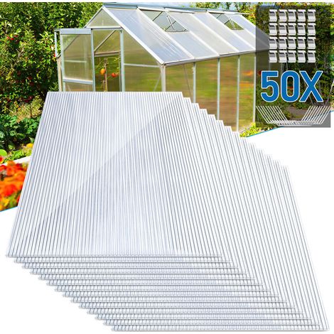 Jiubiaz 14 placas de policarbonato alveolar transparente de 4 mm, 60,5 x 121 cm, 10,25 m², con 50 clips W y 50 clips Z (1/5)