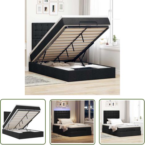 vidaXL Cadre de lit ottoman avec matelas noir 120x190 cm tissu (1/5)