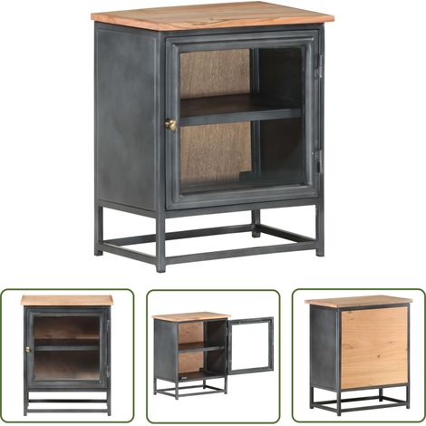 The Living Store Nachttisch Grau 40x30x50 cm Massivholz Akazie - Holznachtt Tisch - Nachtisch Grau - Akasie - Wohnzimmerschrank - Schlafzimmermöbel (1/5)