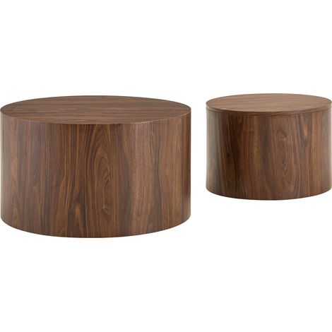 Set de 2 mesas de centro redondas anidadas MDF efecto madera nogal con almacenaje (1/5)