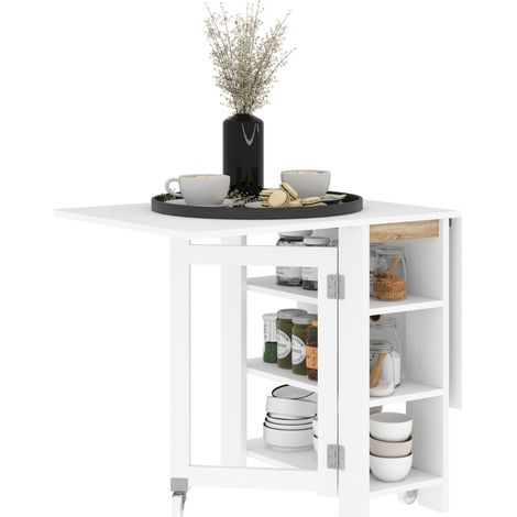 Tavolo Pieghevole Pranzo con 2 Ribalte e Ripiani Espandibile per 4 Persone, 120x60x75 cm, Bianco (1/5)