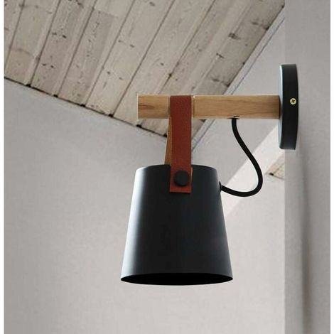 E27 Applique Moderne Métal Style Fer Forgé Bois Ceinture Applique Creative Nordic Lighting Suspension (Noir) - RW (1/5)