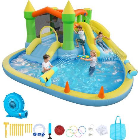 VEVOR Castello Gonfiabile da Esterno per Bambini 382 x 398 x 197 cm con Scivolo Piscina Gioco deAcqua, Castello Gonfiabile Capienza ca. 3-4 Bambini per Eta 3–8 Anni, Carico max. 160 kg (1/5)