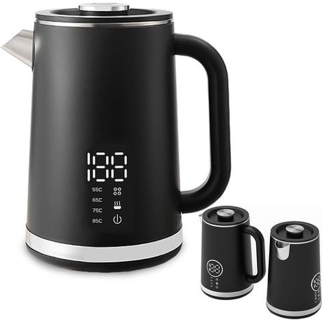 Bouilloire électrique - Bouilloire à température contrôlée - Boîtier en acier inoxydable à double paroi de 1,7 litre avec fonction anti-brûlure - Fonction ébullition et chauffage - 1500 W - Arrêt auto