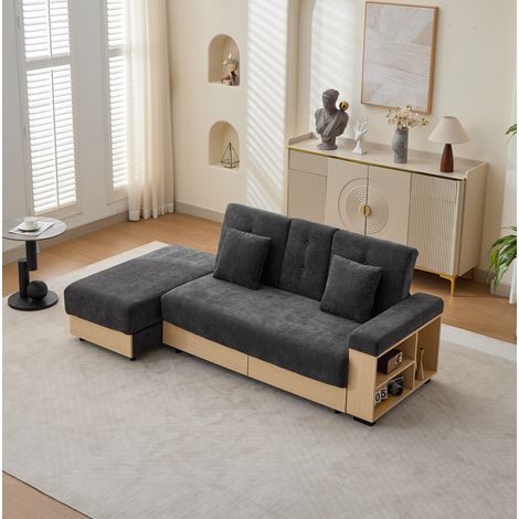 Canapé convertible avec rangement, dossier 3 positions, 217 x 110 x 90 cm, chenille gris DESVIAE (1/5)