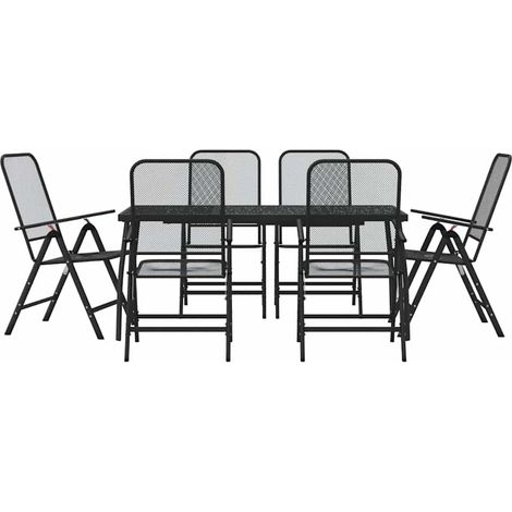 Maison Exclusive - 7-tlg. Garten-Essgruppe Anthrazit Streckgitter