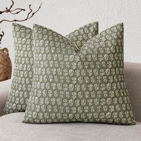 Grüne bedruckte Dekokissen, 40 cm x 40 cm, 2 Kissenbezüge, für Wohnzimmer, Sofa, Schlafzimmer, Nachttisch, Erkerfenster.