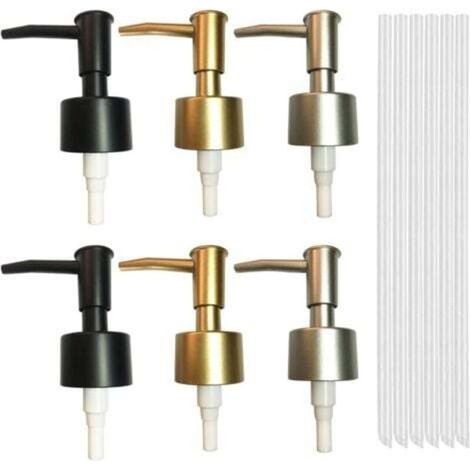 [NON UTILIZZATO] Set di 6 pompe per sapone, pompe di ricambio in plastica per sciroppo con tubo flessibile per dispenser di sapone con filettatura da 25 mm per cucina e bagno (oro/argento/nero)