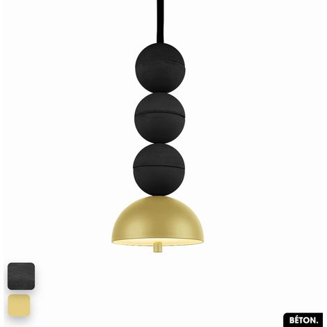 Lampe de suspension en béton - BOSFOR CONCRETE NOIR - CITRON 3 BALLES LED 14W (1/2)
