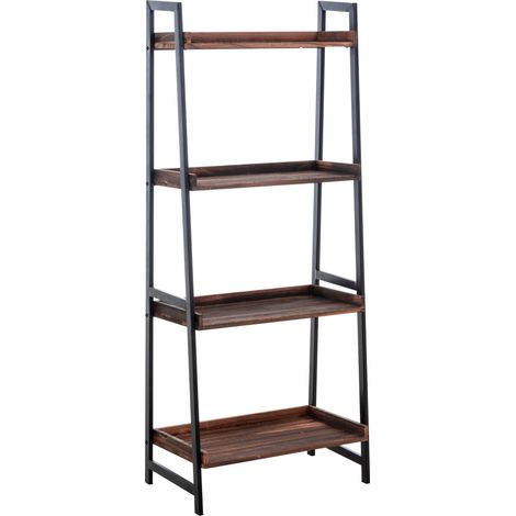 Mensola portaoggetti libreria in MDF marrone, struttura in metallo nero, 4 ripiani ETA10106