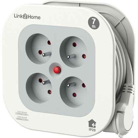 Avvolgicavo compatto per uso domestico con 4 prese e cavo da 7 m - H05VV-F 3G 1,0 mm² LINK2HOME