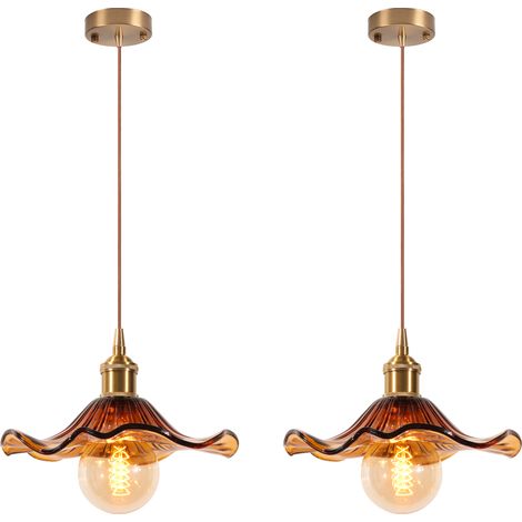 2PCS Plafonnier D'Intérieur Vintage Suspension Luminaire En Verre Lustre Rétro Suspension Moderne En Verre Pour Salon, Chambre, Couloir Ambre
