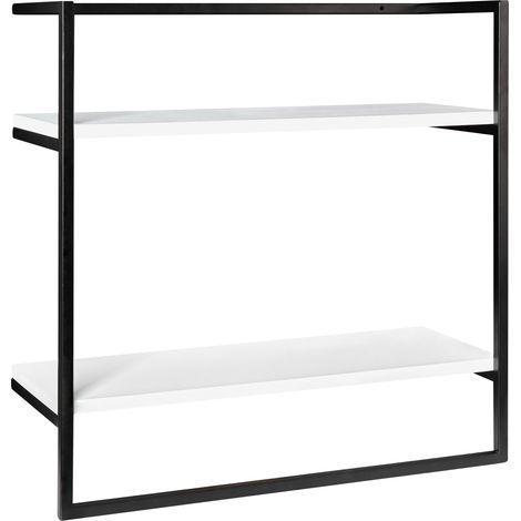 Toallero con 2 estantes MDF para artículos de baño montaje en pared almacenaje adicional hierro negro Lolog