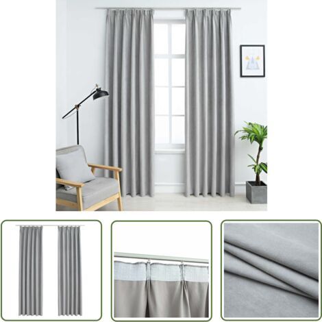 Green Mobility-The Living Store Rideaux occultants avec crochets 2 pcs Gris 140x225 cm - Rideaux Décoratifs - Rideaux Gris - Rideaux Pour Salon - Rideaux Pour Chambre - Rideaux Occultants (1/5)