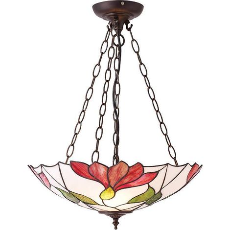 Interiors Botanica - Lampada da soffitto a 3 luci rovesciata bronzo scuro, vetro Tiffany, attacco E27 (1/4)