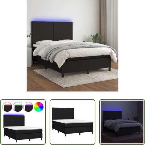 vidaXL LED-Streifen - Boxspringbett mit Matratze & LED Schwarz 140x200 cm Stoff (1/5)