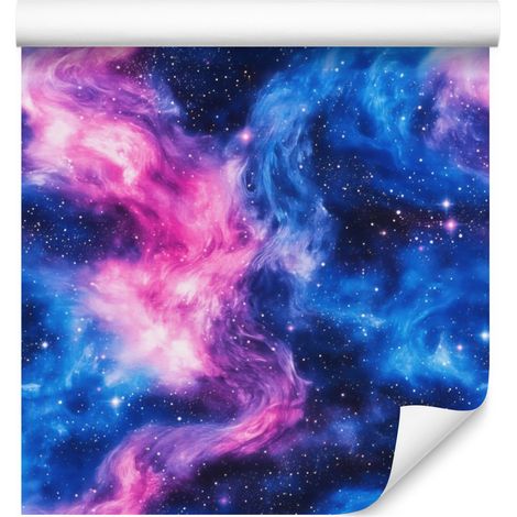 Papel pintado de galaxia en acuarela azul, violeta, azul marino y azul celeste 50x1000 cm (1/5)