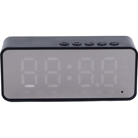 Réveil miroir avec haut-parleur Bluetooth rechargeable, idéal pour la chambre, le salon ou le bureau (noir).