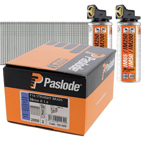 Paslode 38mm IM65 Galvanised Straight Brads 2000 2 x Fuel Cells PAS921589 (1/3)
