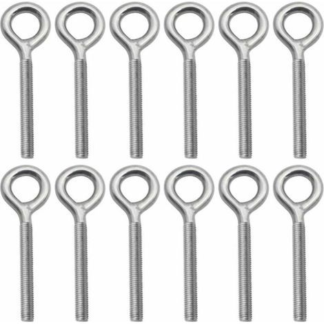 Lot de 12 Boulons à Oeil en 304 Acier Inoxydable Vis à Anneau Piton à Visser pour Balançoire Machine Extérieure - M8 (1/4)