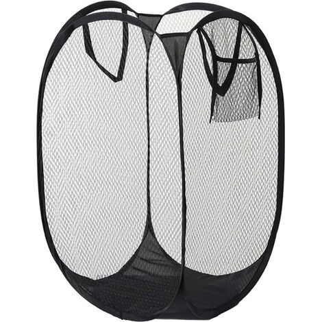 Panier à linge pliable en filet, noir, compact, portable et léger (1/5)