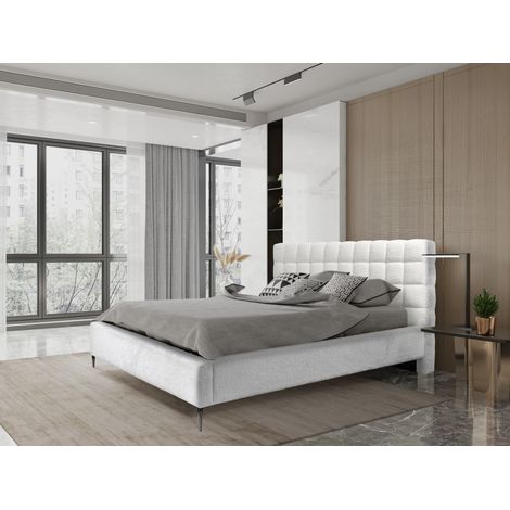 Bett MILLIO – Elfenbein – 180x200 cm – Bouclé Chenille-Stoff – Lattenrost inklusive – 5-Sterne-Hotelkomfort