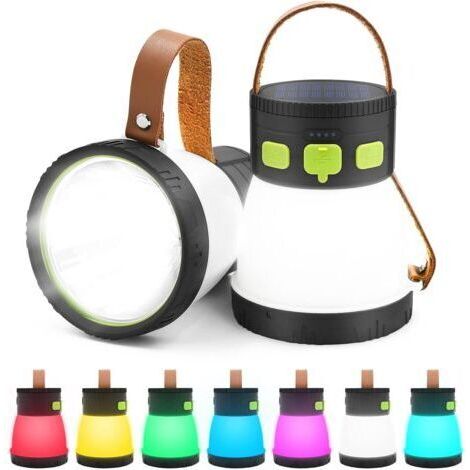 Pair Lanterne Solaire Camping Rechargeable, Lampe Camping LED, Lampe Torche pour Eclairage Extéieur, Lampe d'extérieur,1500 lumens,Portable, Spot