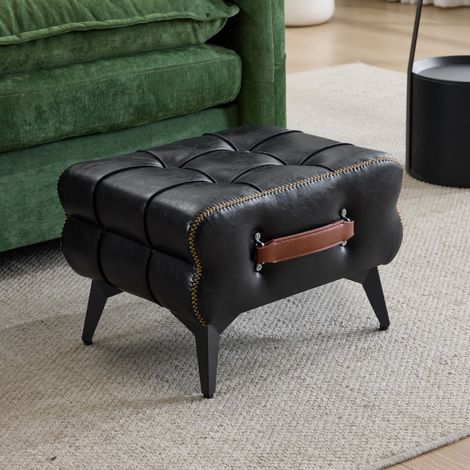 Puf taburete 43x33x30 cm en polipiel y metal, negro, con asa, para interiores – MEUBLIV (1/5)