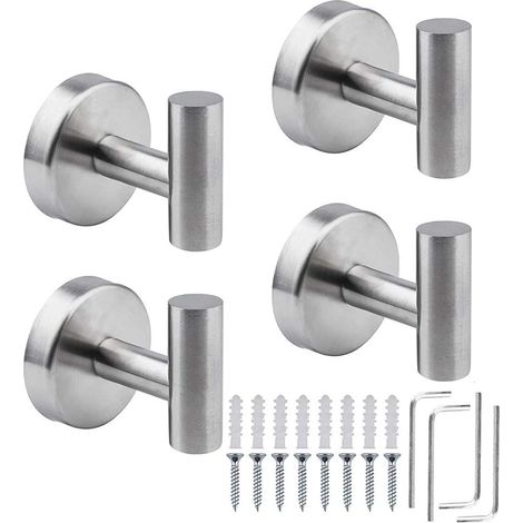 Paquete de 4 ganchos para toallas de acero inoxidable SUS 304 para baño, cocina, dormitorio, garaje, armario o piscina, color plateado. (1/5)