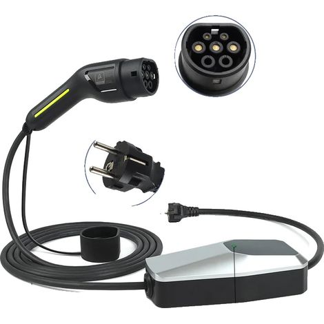 Cargador para vehículos eléctricos, compatible con tipo 1/2, corriente de carga ajustable, monofásico T2 16A, 4 metros. (1/2)