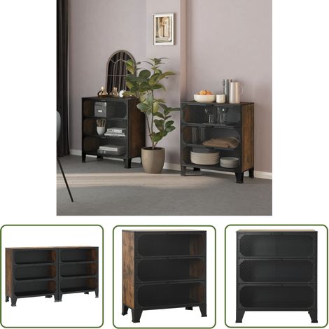 The Living Store Lagerschränke 2 Stk. Rustikal Braun 72x36x82 cm Metall und MDF - Lagerschränke - Aufbewahrungsraum - Wohnzimmermöbel - Schlafzimmermöbel - Industrieller Stil (1/5)