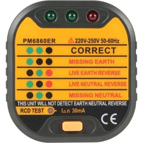 Pair - Rubberskin 50-60Hz Testeur de Prises de Courant Électrique EU Automatique pour la Maison PM6860BG/DR/ER avec Fonction de Test RCD(EU Plug) (1/5)