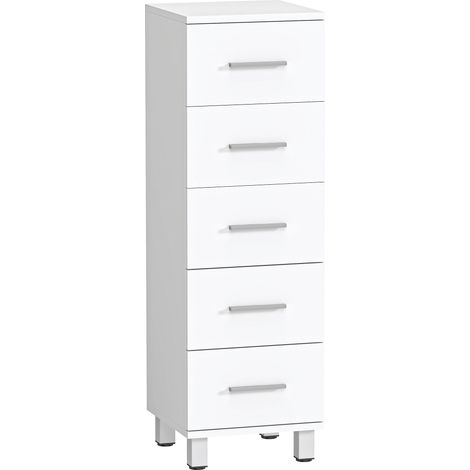 Cassettiera a 5 Cassetti 30x30x95 cm Piedini Regolabili in Legno FSC Bianco (1/5)