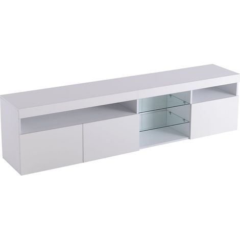 Meuble TV moderne blanc, panneau clair, éclairage LED variable, salon et salle à manger 180cm (1/5)