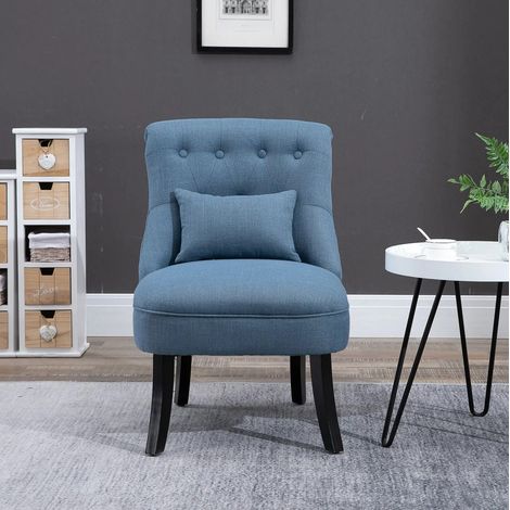 Sillón vintage de lino azul 52,5 x 69 x 77 cm con respaldo acolchado (1/5)