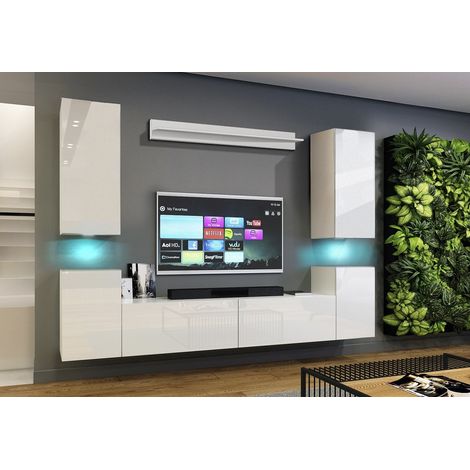 Ensemble meuble TV CONCEPT 64-64-HG-W-2-1A blanc brillant 240 x 35 x 173-200 cm (1/2)